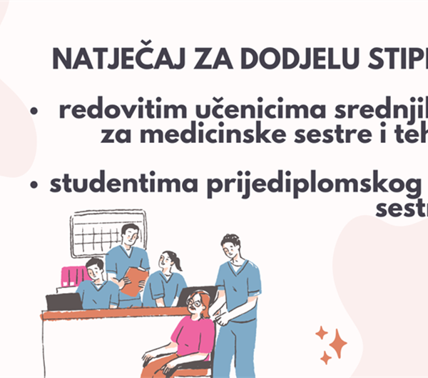 Objavljen natječaj za dodjelu stipendija učenicima srednjih škola koji se obrazuju za medicinske sestre i tehničare te studentima prijediplomskog studija sestrinstva