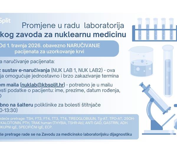 Promjene u radu Kliničkog zavoda za nuklearnu medicinu od 1. travnja 2026.